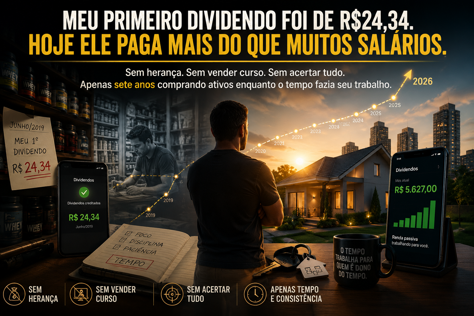 Meu primeiro dividendo foi de R$24,34. Hoje ele paga mais do que muitos salários.