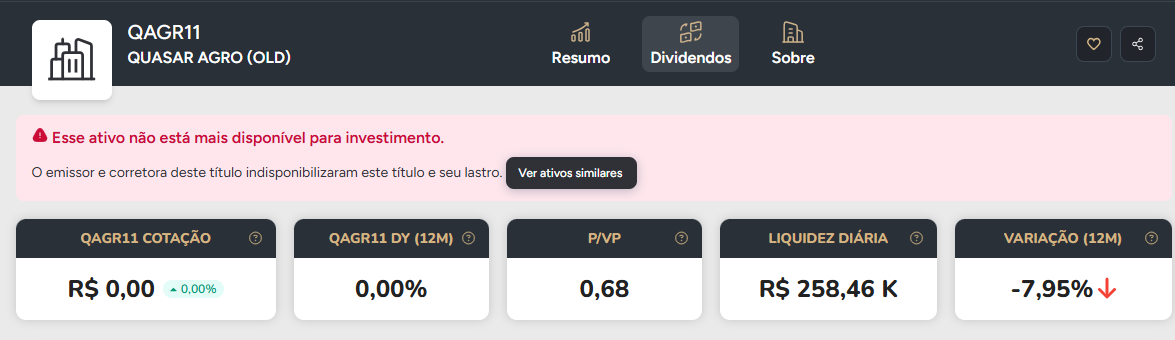 Resultado da venda da posição no antigo QAGR11